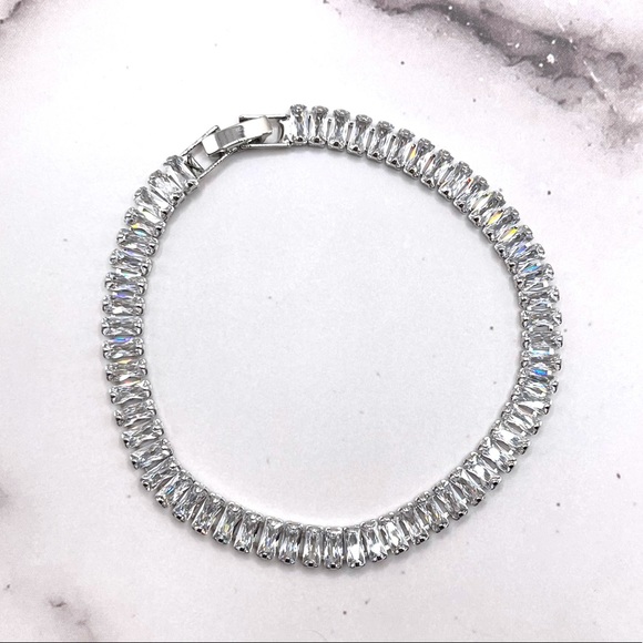 Rectangular Baguette Diamond CZ Tennis Bracelet 110 - Picture 3 of 7